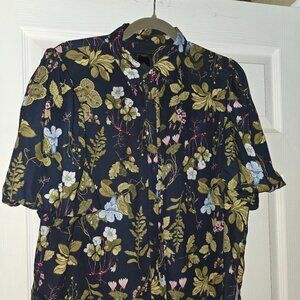 Ann Taylor beautiful  navy, floral blouse